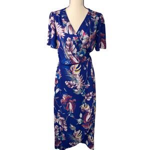 Chris Mclaughlin Blue Floral Tropical Wrap Vacation Dress 8